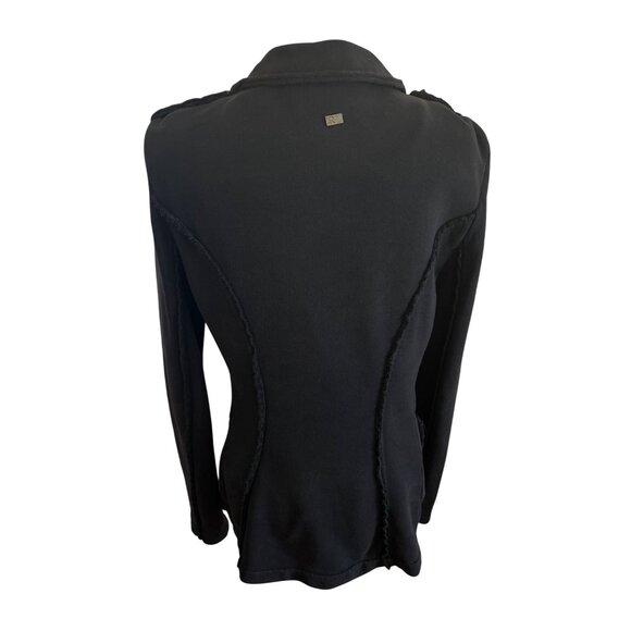 R Jeans Black Grunge Jacket L Tailored Fit Button Front Distressed Edge READ - Picture 4 of 14